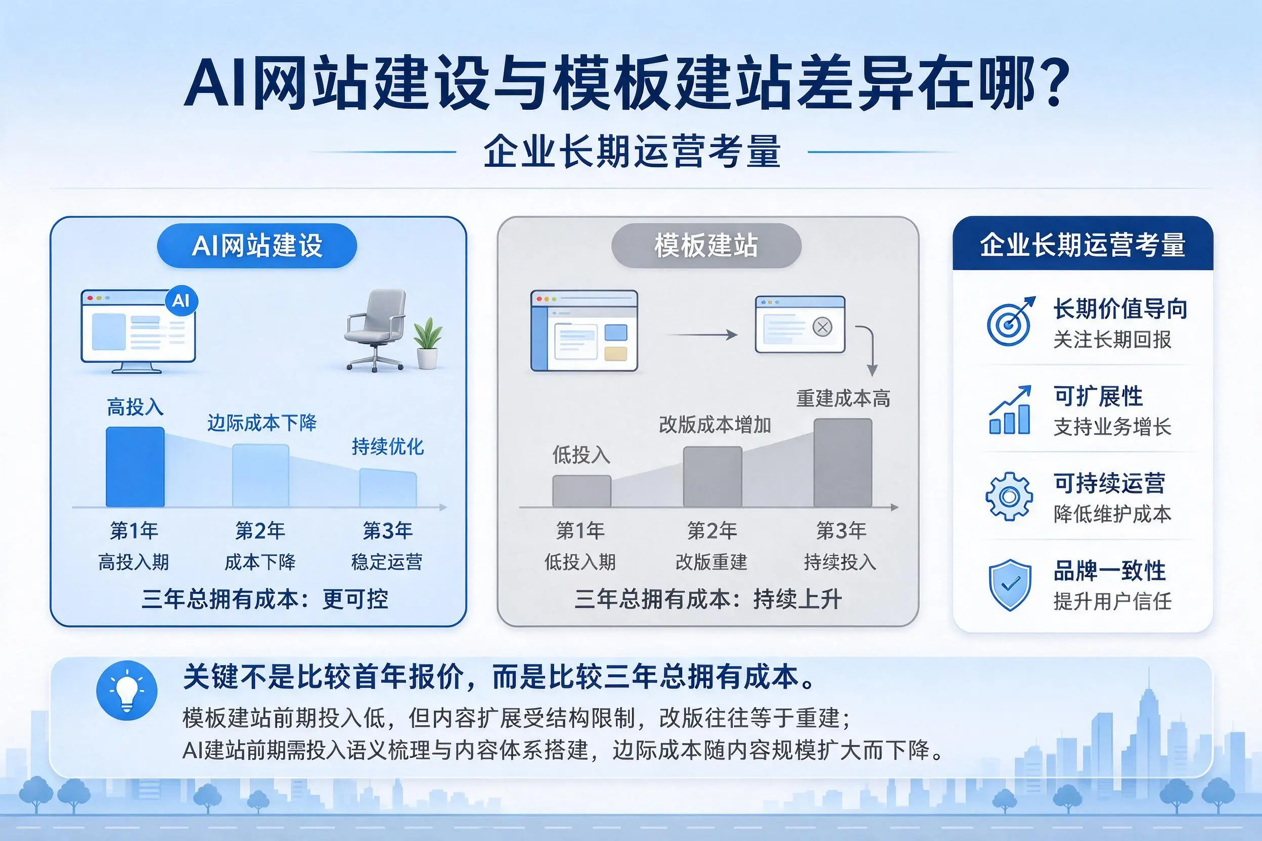 AI网站建设与模板建站差异在哪?许昌企业长期运营考量